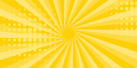 Yellow abstract background with light of sunburst. yellow starburst with halftone. sun ray retro background with flash