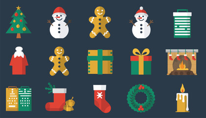 Fototapeta premium Christmas Icons Set - Flat Colorful Style