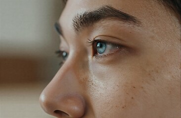 Woman's blue eye thinking, looking away