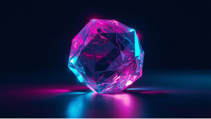 Neon Glowing Crystal Geometry on Dark Background