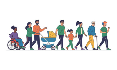 Obraz premium Inclusion and Diversity Concept Illustration of Multi-ethnic People Walking