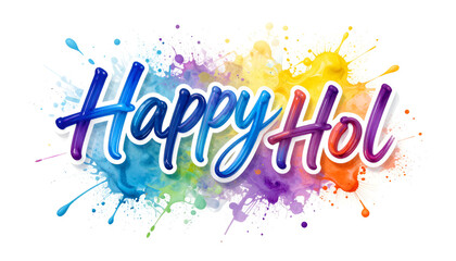 Handwritten calligraphic brush stroke colorful acrylic paint lettering of Happy Holi