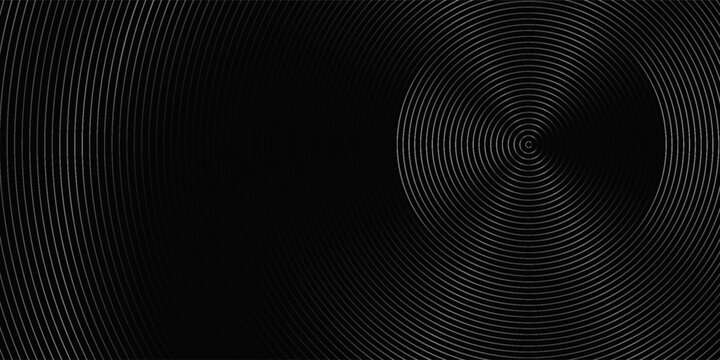 Abstract black background with circle lines pattern. Black metal lines texture. Modern shiny black and gray gradient lines creative design. Suit for wallpaper, backdrop, banner, poster.