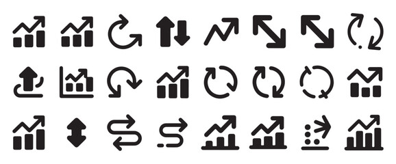 Business Growth Arrows and Analytics Icon Set. Up Down Trend, Refresh, Exchange and Financial Chart Vector Collection. Vector illustration eps 10