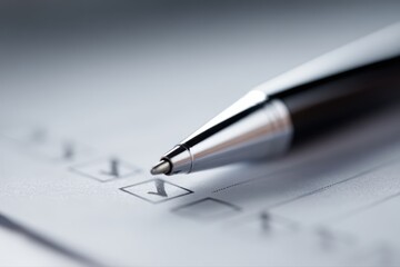 Close up pen marking checklist for business audit and approval