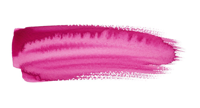 single, expansive horizontal brushstroke of vibrant magenta and rose pink watercolor, showing wet granulation and pooling, flat lay on transparent. abstract commercial design study concept