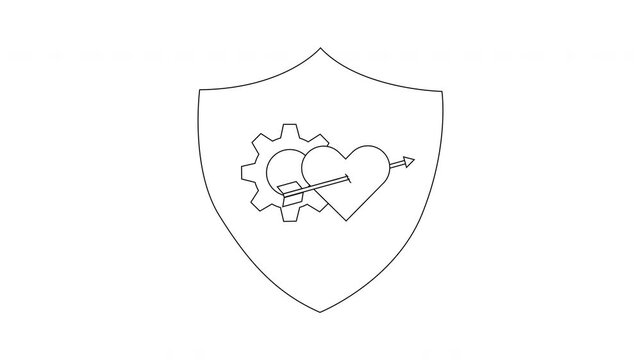 Shield with Gear, Heart, and Arrow - A Symbol of Protection.