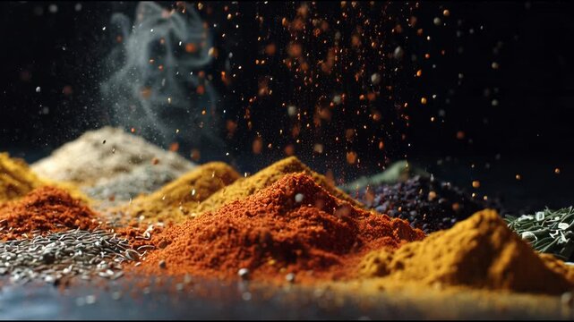 Vibrant Spices Piled High in a Culinary Display.