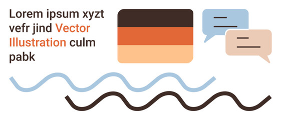 Communication, multicultural exchange, language learning, dialogue, visual messaging, creative design. Chat bubbles, flag-inspired design and wavy lines. Communication and multicultural exchange © robu_s