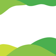 Fototapeta premium illustration of a lush green grass meadow landscape under a blue sky, featuring a nature frame design with summer plant leaves and decorative waves for a spring wallpaper backdr