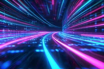 Neon Cyberpunk Data Highway with Glowing Light Trails