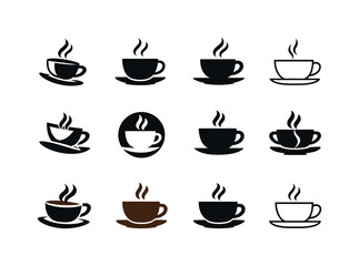 Obraz premium Coffee break. Icon set. Set Logo of coffee break: cup and saucer. harmonious logo variations of the same emblematic concept, each with