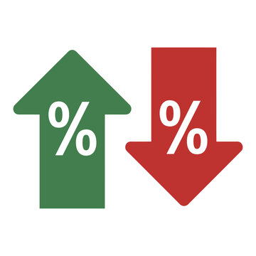 Percent up and down vector signs isolated on transparent background, symbol of increase and decrease or growth and fall