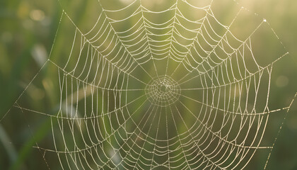Beautiful Orb Weaver Spider Web Glistening with Morning Dew.