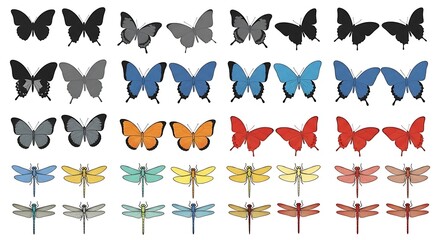 Colorful butterfly and dragonfly decorative figurines