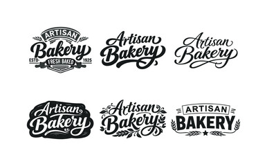 Fototapeta premium Artisan bakery lettering. Set lettering. harmonious lettering variations of the same emblematic concept, each with different artistic