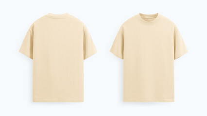 Beige Regular T-Shirt Mockup Front and Back Clean Background