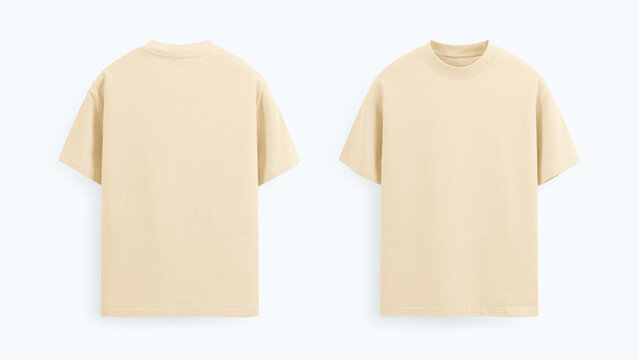 Beige Regular T-Shirt Mockup Front and Back Clean Background