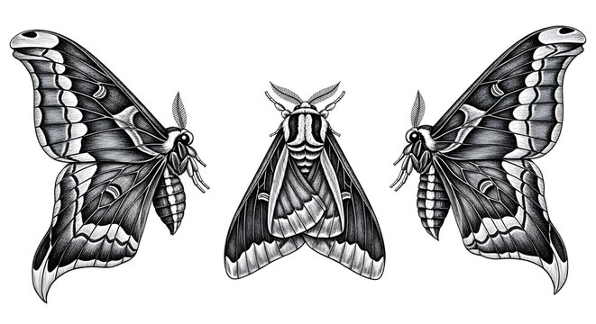 Illustration of a moth from different angles