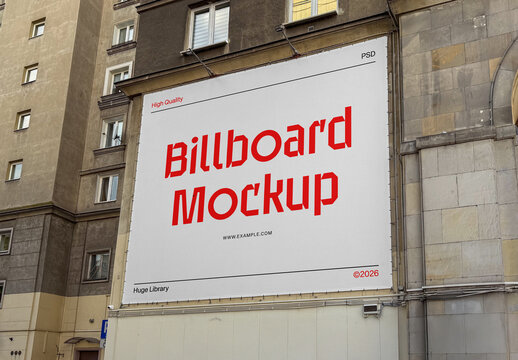 Rectangle Billboard on Wall Mockup