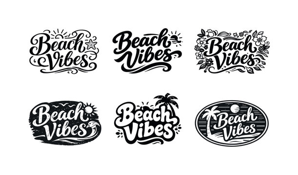 Colorful Beachwear Icons. Beachwear icons. Set lettering. harmonious lettering variations of the same emblematic concept, each with different