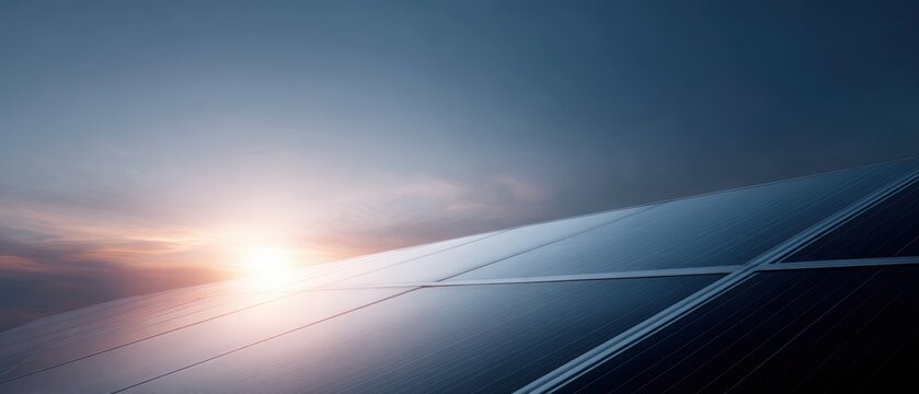 solar panel cells on dramatic sunset sky background, alternative power concept