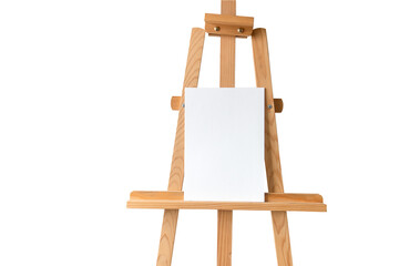 
Wooden artist easel with blank canvas isolated on on a transparent background. Clean minimal  shot with copy space for artwork or mockup design. PNG available.