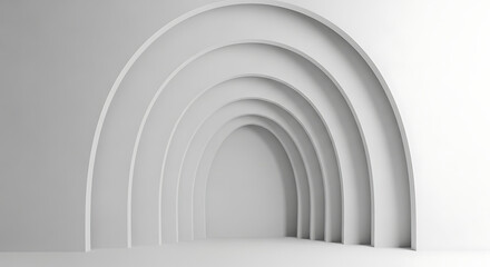 Fototapeta premium Abstract White Arched Tunnel Leading into a Minimalist Modern Architectural Interior Space with Smooth Geometric Curves and Depth