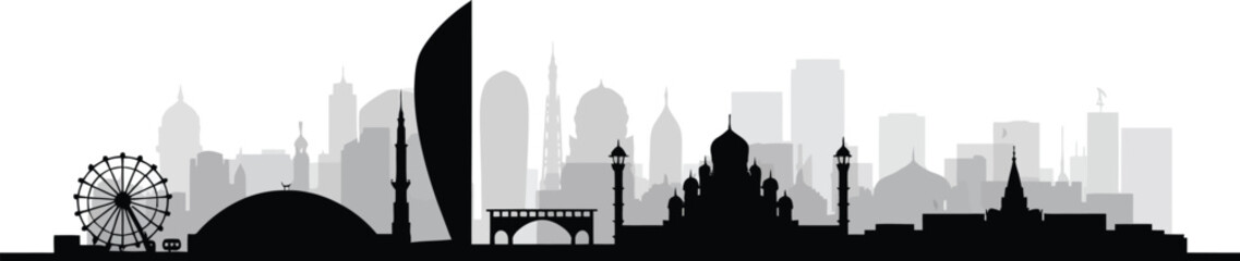 Obraz premium City skyline silhouette with diverse architectural styles Keywords: city, skyline, silhouette