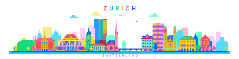 Zurich city skyline abstract colorful vector illustration Switzerland