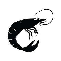 Black and white shrimp with long antennae and tail fin silhouette vector illustration, shrimp silhouette vector illustration © MstHumaira