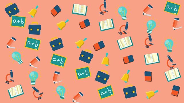Scattered school supplies for educationthemed designs. Books, lightbulbs, and microscopes in a creative flat lay composition. Ideal for educational graphics.