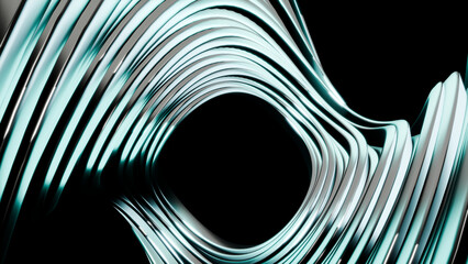 Naklejka premium Deforming metallic abstract shape creating glowing tunnel 3d render