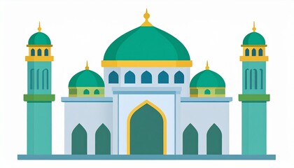 Obraz premium Modern white mosque with green domes and minarets illustration vector design