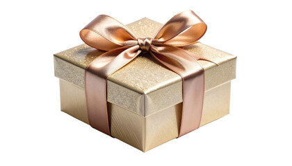 Obraz premium A glittery gold gift box tied with a satin ribbon bow