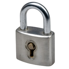 Fototapeta premium A silver padlock with an open shackle and keyhole on a Transparent background PNG for security and protection concepts.