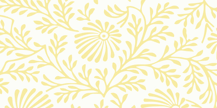 Delicate Floral Pattern with Swirling Leaves and Abstract Blooms.