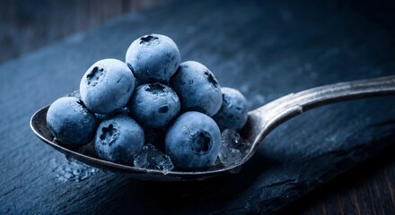 Spoonful of fresh blueberries