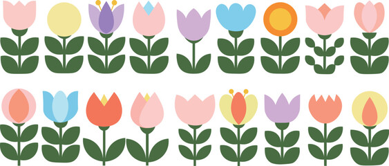 Seamless Tulip Flower Pattern Cute Spring Floral Background