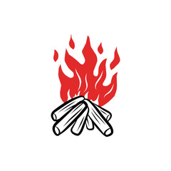 Burning Wood Logs with Red Flames Campfire Illustration