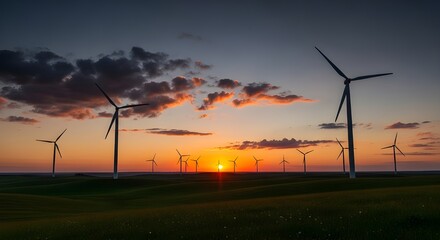 Obraz premium Wind Turbines in Green Field Landscape