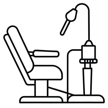 Dental chair and examination unit vector line icon representing modern dentistry office