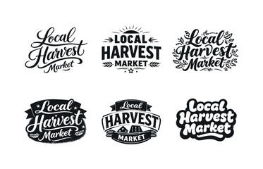 Obraz premium Diverse Lettering Styles. Local harvest market lettering. Set lettering. harmonious lettering variations of the same emblematic concept, each with different