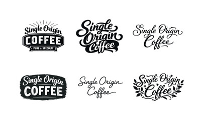 Fototapeta premium Single origin coffee lettering. Set lettering. harmonious lettering variations of the same emblematic concept, each with different artistic