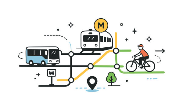 Urban transportation maps. A calm scene of mul