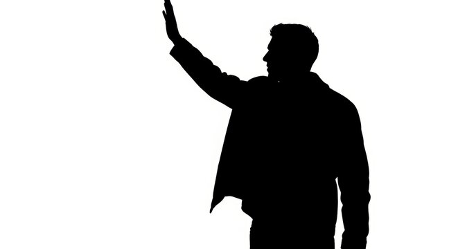 Silhouette of man waving hand in greeting or goodbye