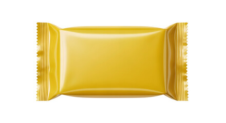 Golden rectangular candy wrapper mockup with open ends isolated on transparent background