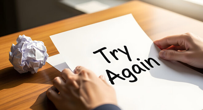 Motivational Concept of Perseverance with a Person Holding a Try Again Message