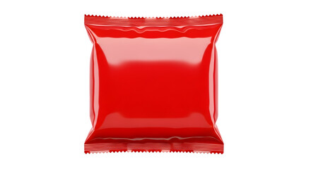 Realistic red foil snack packaging mockup with silver edges isolated on transparent background