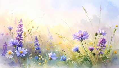 Fototapeta premium Zarte Wiesenblumen im Morgenlicht